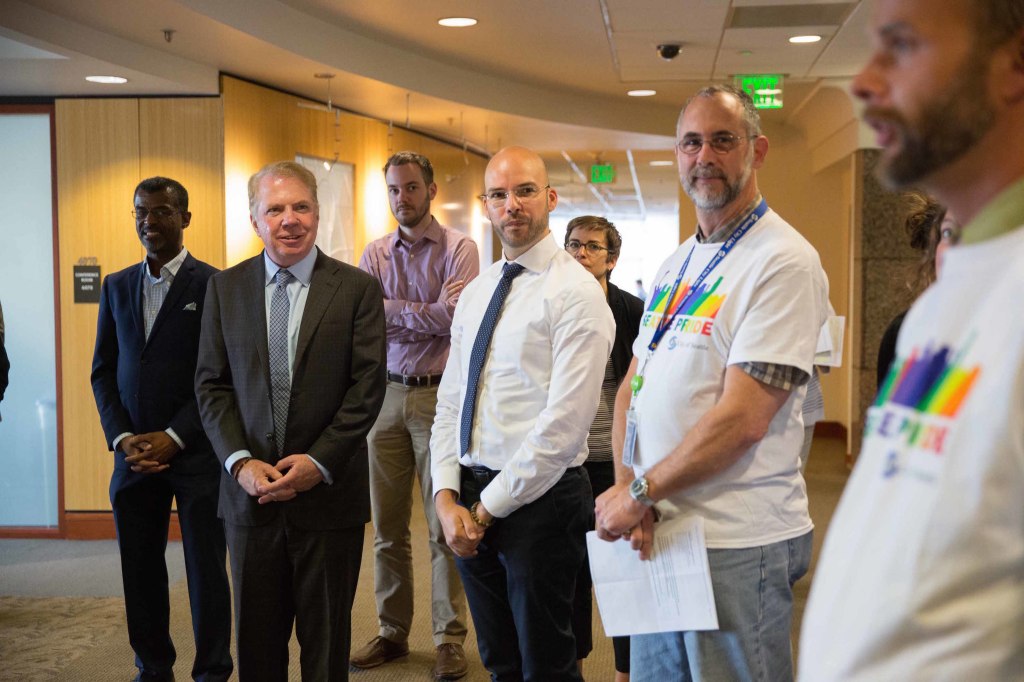 City employees protest Wednesday blood drive. Photo by Alex Garland