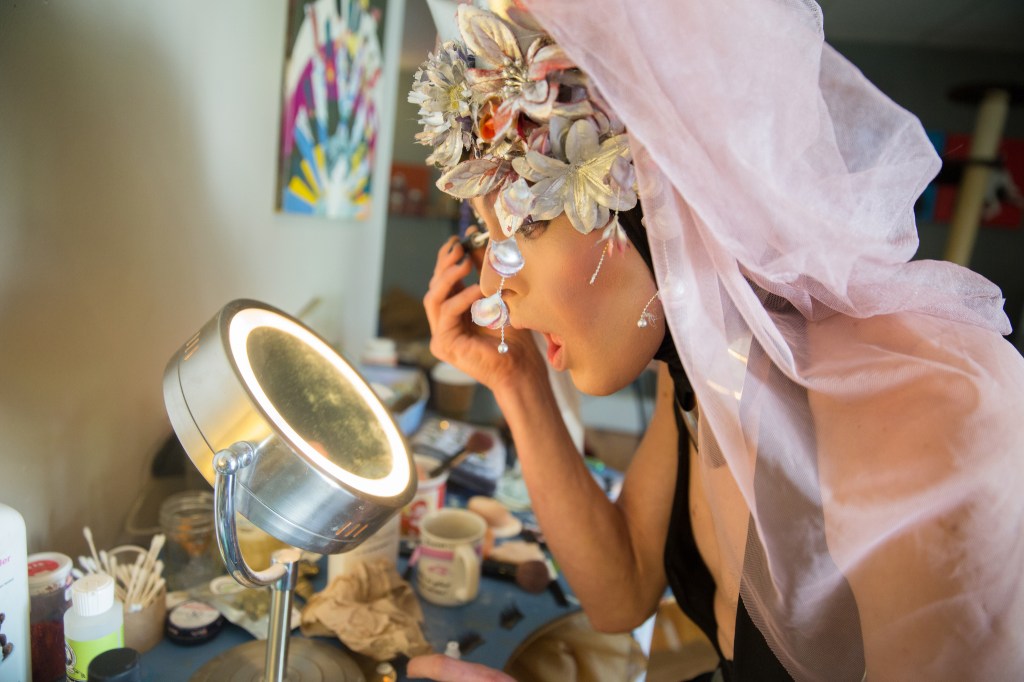 &ldquo;I don&rsquo;t like to call it doing my makeup, I like to call it falling on brushes,&rdquo; says Scott Cayton, who performs as Betty Wetter.Photo by Alex Garland