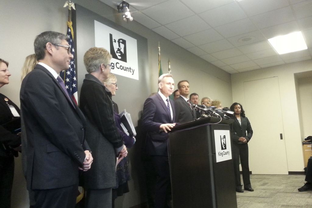 King County Executive Dow Constantine with his cabinet on Nov. 15, 2016. Photo by Casey Jaywork.