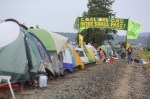 Protesters on the oil train tracks in Anacortes in May 2016. Photo by Sara Bernard.