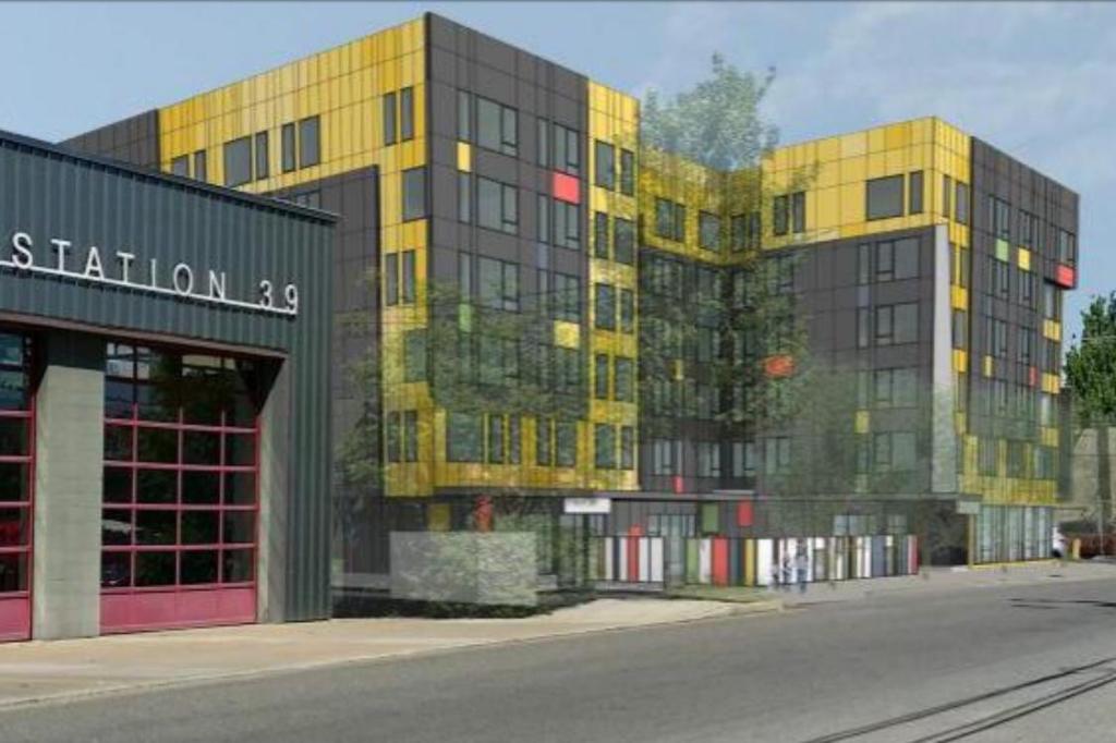 An illustration of the planned project, next door to the new Fire Station 39. Image via City of Seattle.