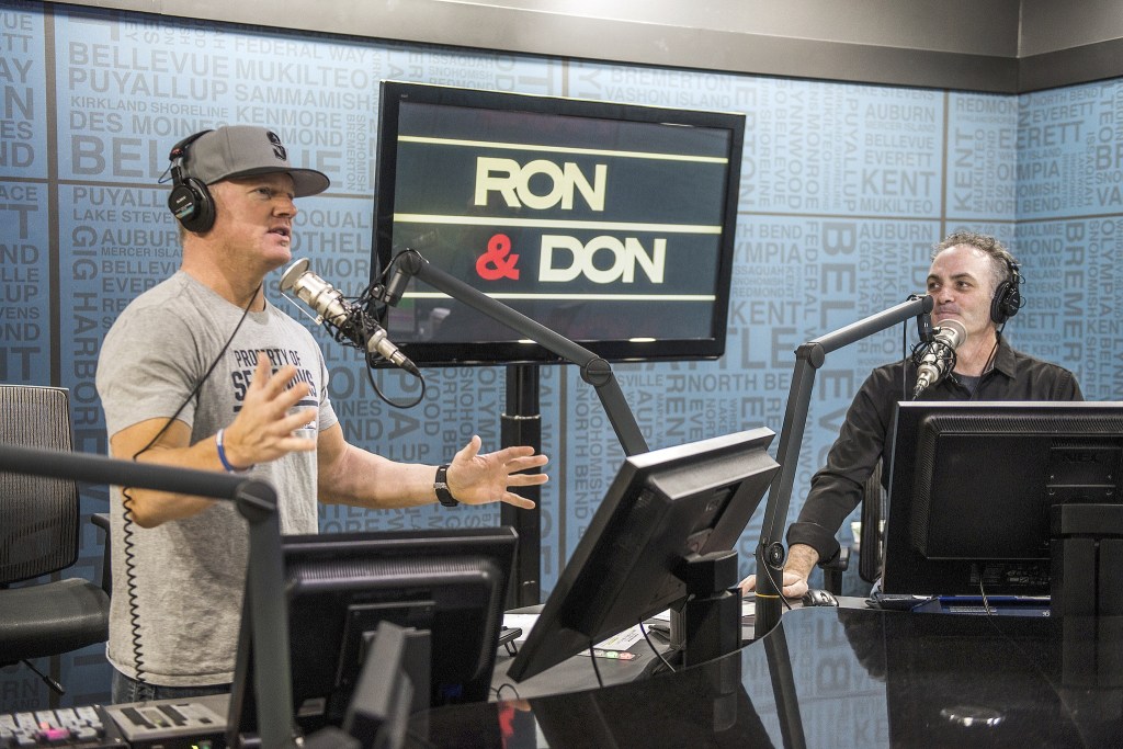 Ron and Don host a talk radio program every day from 3-7pm on 97.3 KIRO FM sharing their opinions on news and sports and current events. Left, Don O&rsquo;Neill, right, Ron Upshaw. Photo by Daniel Berman