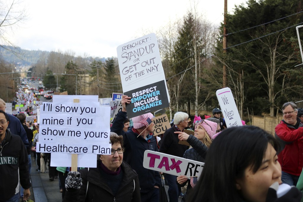 A rally at Rep. David Reichert&rsquo;s Issaquah office. Photo by Nicole Jennings/Issaquah Reporter