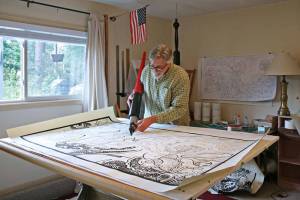 Jim Woodring and his giant pen. Courtesy of The Frye Museum