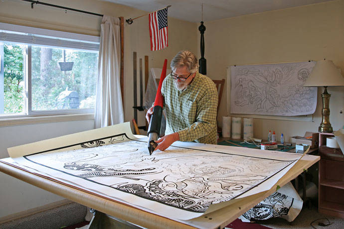 Jim Woodring and his giant pen. Courtesy of The Frye Museum