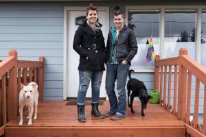 Holly and Amy Seiberlich moved to Bothell. They love the space, but have mixed feelings about the suburban life. Photo by Ted Zee.