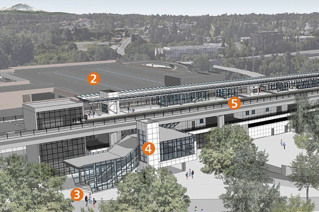 A drawing of the Lynnwood Link Light Rail station. The rail expansion was banking on lots of federal funds that the Trump administration just put in jeopardy. Via Sound Transit