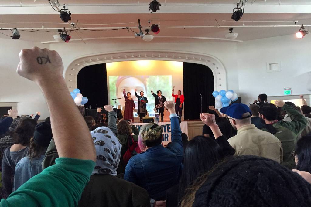 Nikkita Oliver&rsquo;s mayoral campaign launch party on April 2, 2017. Photo by Sara Bernard.