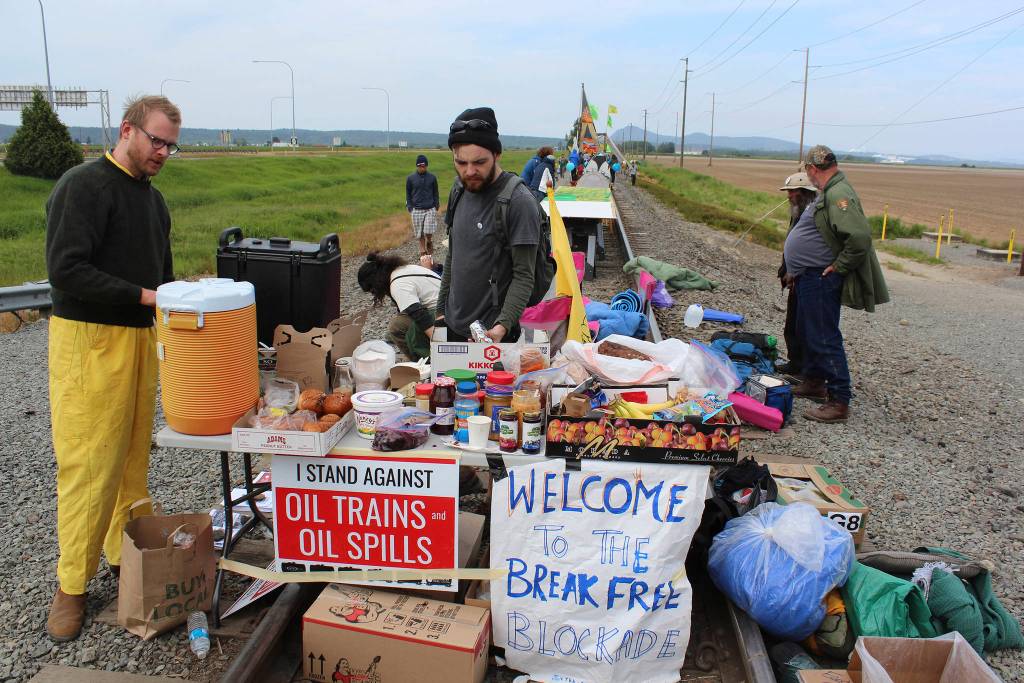 Activists set up a blockade on the railroad tracks near Anacortes, May 14, 2016. Photo by Sara Bernard