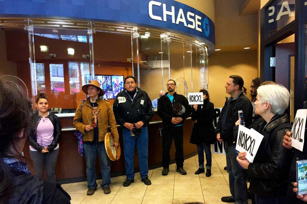 Activists target Chase Bank for its ties to TransCanada and Keystone XL. Photo by Sara Bernard