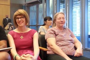 Sue Bonner, right, with Gender Justice League director Danni Askini. Photo by Casey Jaywork