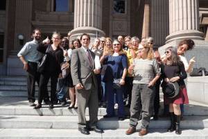 Climate activist Ken Ward et al at Skagit County courthouse in June 2017. Photo courtesy Climate Direct Action