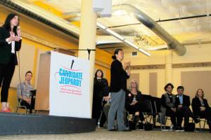 Jessyn Farrell addresses the crowd. Photo by Daniel Person