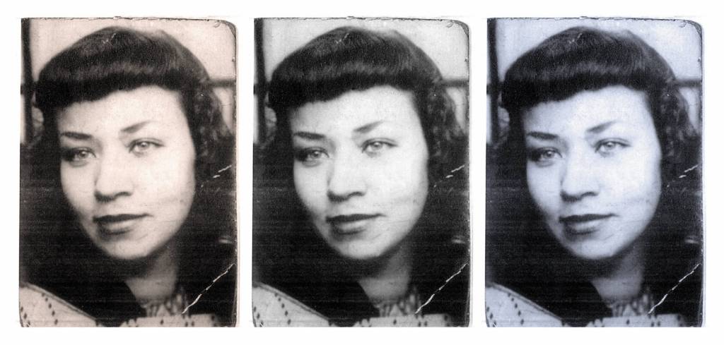 &ldquo;I Cover the Waterfront,&rdquo; digital prints modified from the original 1950s photo of the artist&rsquo;s grandmother. Courtesy Storme Webber.