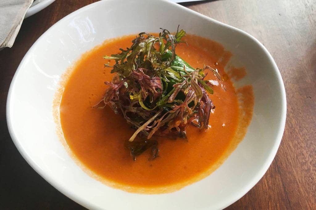 Grilled watermelon gazpacho. Photo by Nicole Sprinkle