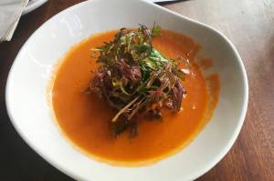 Grilled watermelon gazpacho. Photo by Nicole Sprinkle