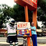 Kent Mayor Suzette Cooke joins Cool Bird, the Seattle Thunderbirds&rsquo; mascot, in celebrating the announcement that Dick&rsquo;s Drive-In is coming to Kent&rsquo;s West Hill on Highway 99. COURTESY PHOTO, Dick&rsquo;s Drive-In