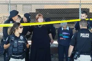 Eliana Scott-Thonnes (black dress) and another NACtivist protesting the mass eviction of homeless camps beneath the Spokane Street viaduct are arrested by SPD&rsquo;s Navigation Team on Friday, September 15, 2017. Photo by NACtivist Travis Thompson