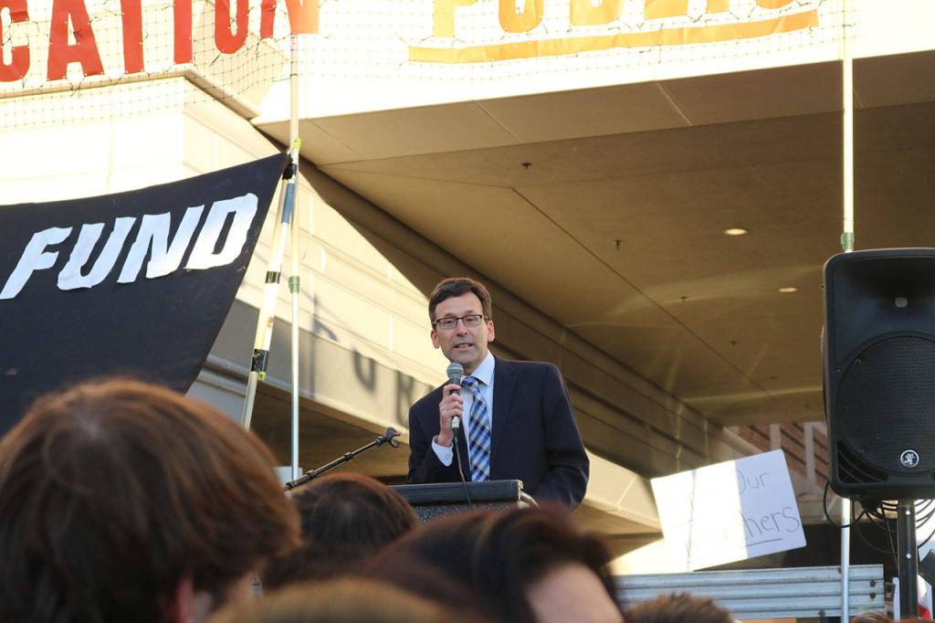 Ferguson speaks at protest during Betsy Devos visit to Bellevue. Photo by Nicole Jennings