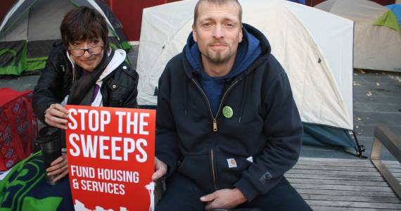 Daniel Brown, 37, has been houseless in Seattle for the past three years. He attended the protest because he said hes desperate for change in my own life. Photos by Melissa Hellmann