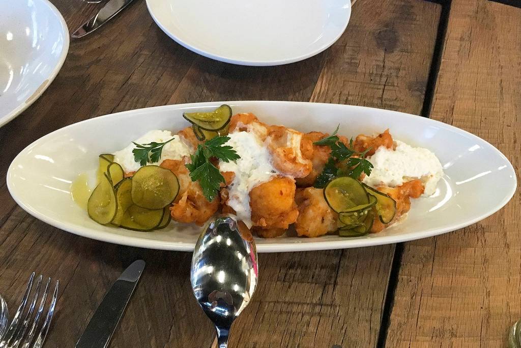 The fried cauliflower with buffalo sauce and blue cheese mousse. Photo by Nicole Sprinkle