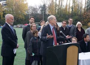 Seattle Schools Superintendent Larry Nyland speaks about a new agreement between the city and Seattle Public Schools at a Monday press conference. Photo by Melissa Hellmann