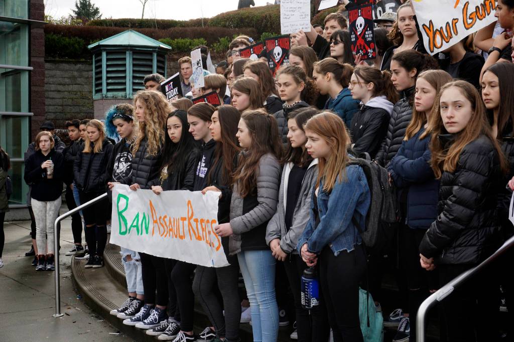 Garfield High School students protest gun violence at the student walkout on Wednesday. Photo by Melissa Hellmann