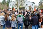 Overlake students participate in a walkout at the Redmond school, calling on legislators and Congress to enact common sense gun control laws. Courtesy of Susan Messier, the Overlake School
