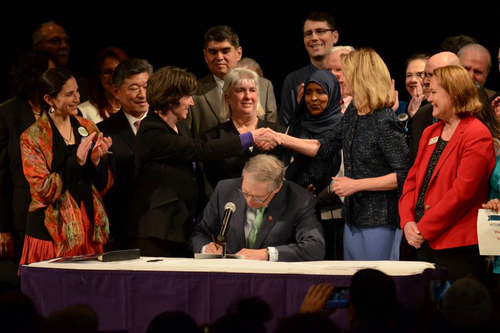 Governor Jay Inslee signed into law five bills in the Access to Democracy on March 19, 2018. Photo courtesy of the Office of the Governor