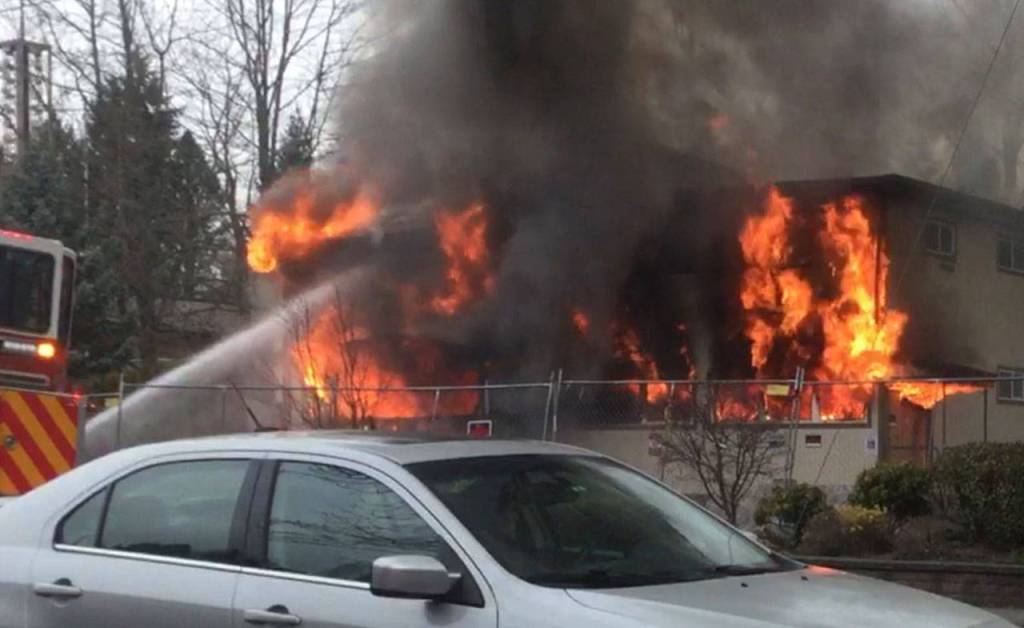 Firefighters battle a blaze at the Islamic Center of the Eastside on Wednesday in Bellevue. Photo courtesy of the Bellevue Fire Department