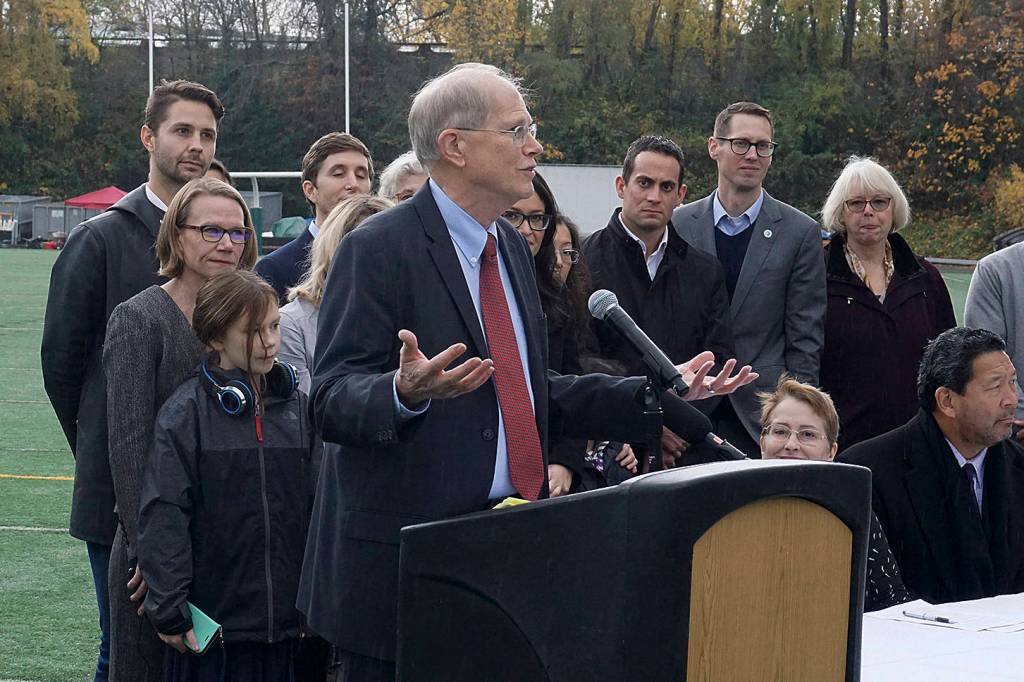Seattle Public Schools Superintendent Larry Nyland speaks at a November press conference about a new agreement between the city and Seattle Public Schools. Photo by Melissa Hellmann