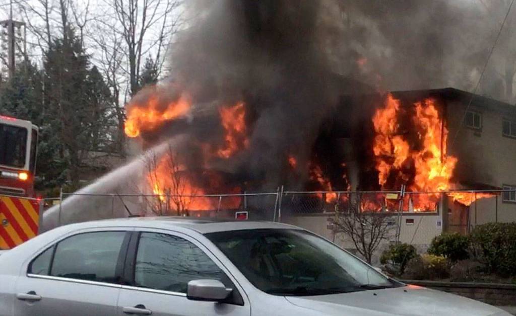 Firefighters battle a blaze at the Islamic Center of Eastside on March 21 in Bellevue. Photo courtesy of the Bellevue Fire Department