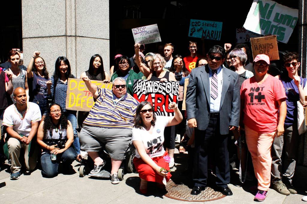 About 80 people gathered on Tuesday afternoon in support of Maru Mora-Villalpando, who entered deportation proceedings earlier this year. Photo by Melissa Hellmann