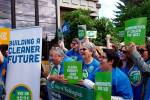 Activists rallied in support of I-1631 in Olympia on July 2. The Yes on I-1631 campaign collected roughly 100,000 more signatures than needed to place the initiative on the November ballot. 
Photo contributed by Yes on I-1631