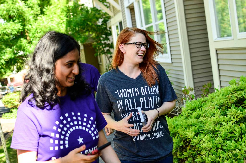 Sarah Smith door-knocking in Seattles New Holly neighborhood in Southeast Seattle on July 7. Photo by Josh Kelety