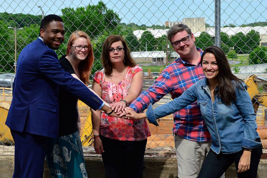 Last spring, Sarah Smith (second from left) travelled to Tennessee to meet with other Brand New Congress candidates including Alexandria Ocasio-Cortez (right). Photo courtesy Brand New Congress