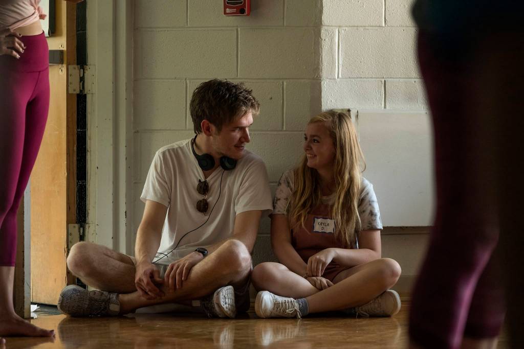Bo Burnham and Elsie Fisher hang out on the set of Eighth Grade. Photo by Linda Kallerus/A24