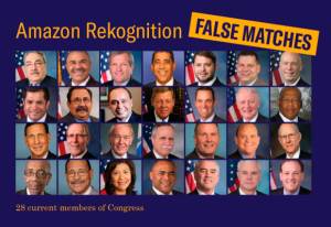 Organizations like the ACLU are pushing against law enforcement using facial recognition software. A recent test of Amazons tech falsely identified 28 members of Congress as criminals. Image courtesy ACLU