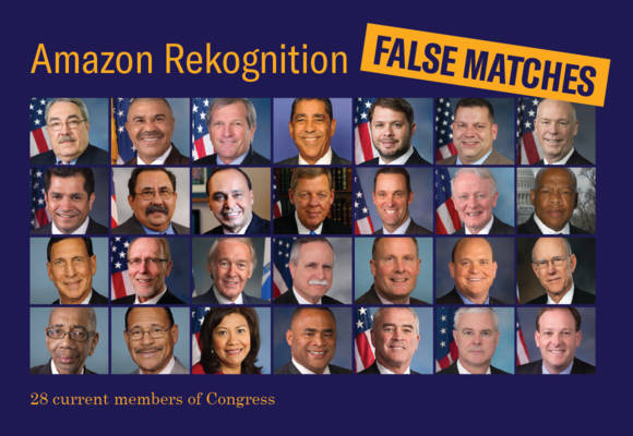 Organizations like the ACLU are pushing against law enforcement using facial recognition software. A recent test of Amazons tech falsely identified 28 members of Congress as criminals. Image courtesy ACLU