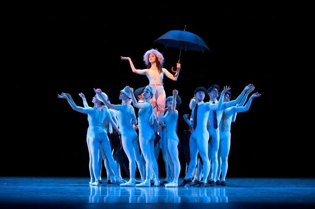 Principal dancer Sarah Ricard Orza ignores indoor umbrella superstitions in Jerome Robbins The Concert (or, The Perils of Everybody). Photo by Angela Sterling