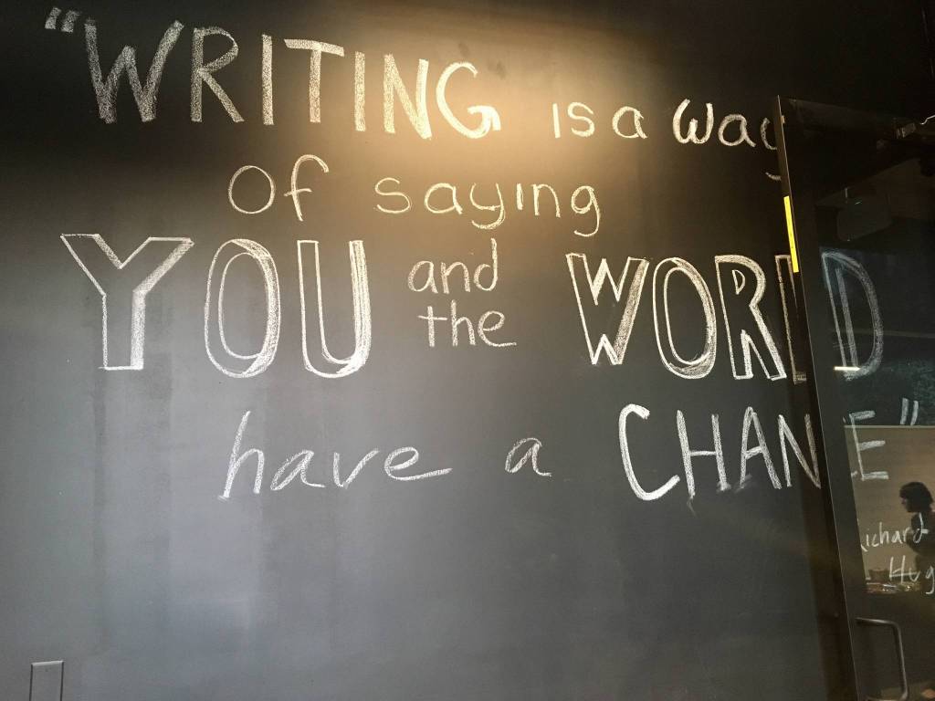 A Richard Hugo quote currently adorning the entrance of the new space. Photo by Seth Sommerfeld