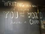 A Richard Hugo quote currently adorning the entrance of the new space. Photo by Seth Sommerfeld