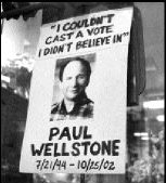 A sign at Wellstone's Senate office.