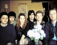 The New Pornographers: (from left) Blaine Thurier, Kurt Dahle, Neko Case, Todd Fancey, Carl Newman, and John Collins.
