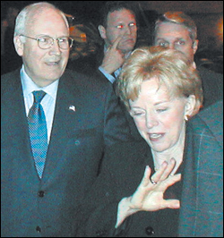 In Bellevue, the veep with wife Lynne (right): We have to pay whatever the price may be.