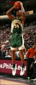 Allen shoots for trey in Philly.