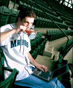 Spare-time analyst Derek Zumsteg, who writes for the Baseball Prospectus think tank, at Safeco Field.