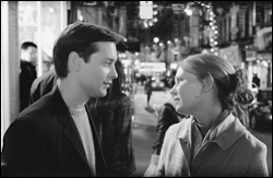 Kiss her, you fool! Out of costume for once, Maguire still can't reveal his feelings for Dunst.