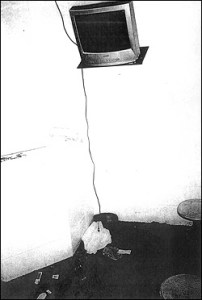 The holding cell where Sabrina Owens hanged herself May 11 with a dangling TV electrical cord.