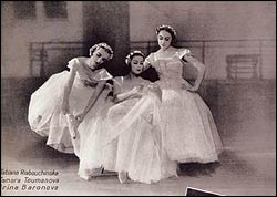 From left, the Ballet Russe de Monte Carlo's "baby ballerinas" Tatiana Riabouchinska, Tamara Toumanova and Irina Baronova, circa 1934.